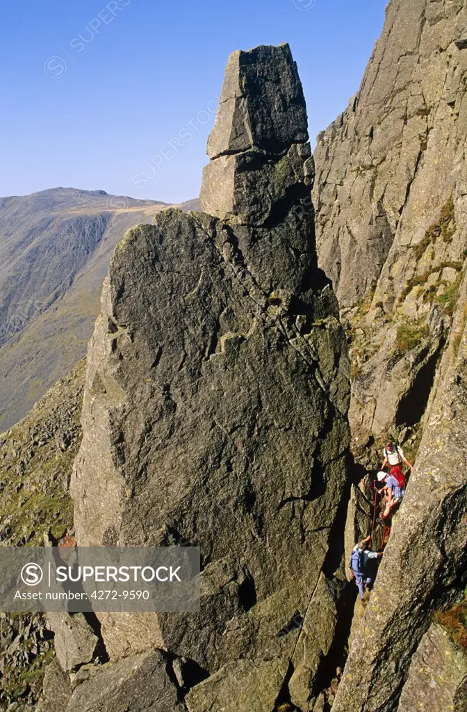 Climbers below Napes Needle, Wasdale Head, Cumbria