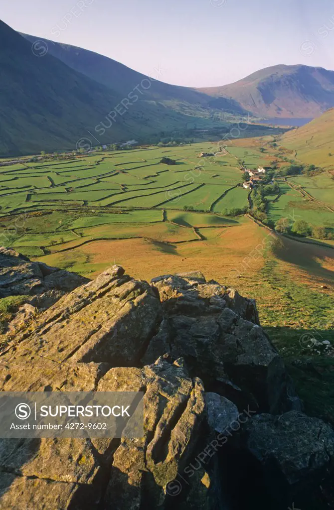 Farming landscape at Wasdale Head, West Cumbria, Lake District, England