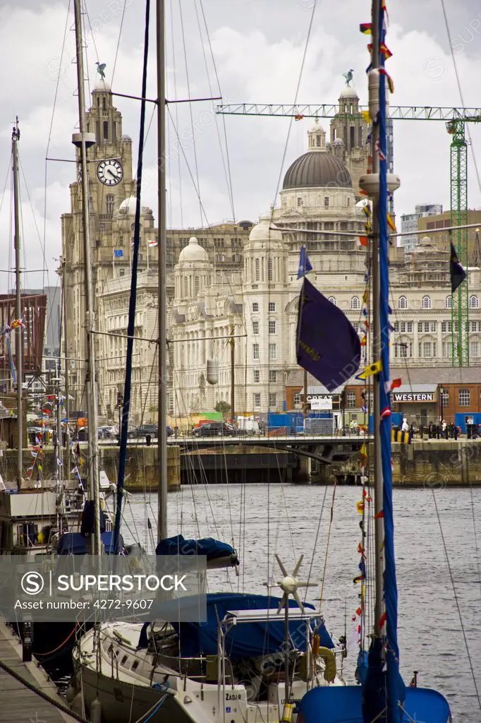 View of the Three Graces, Albert Dock. Liverpool. England, UK