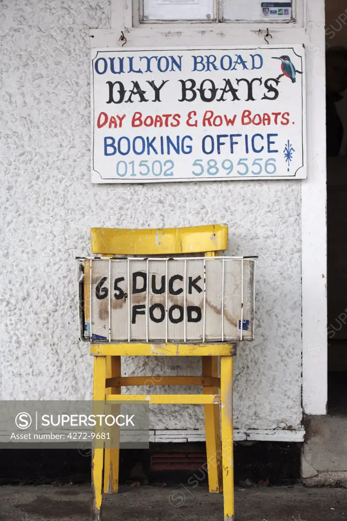 England, Norfolk Broads. Duck food for sale at Oulton Broad.