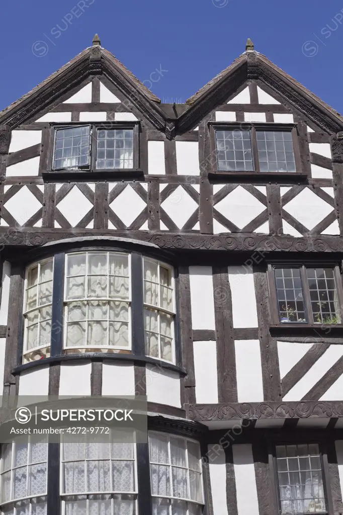 England, Shropshire, Ludlow.  An ancient half-timbered house in the market town of Ludlow.