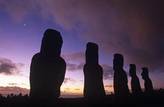 Moai at Ahu Akivi, Easter Island, Chile.