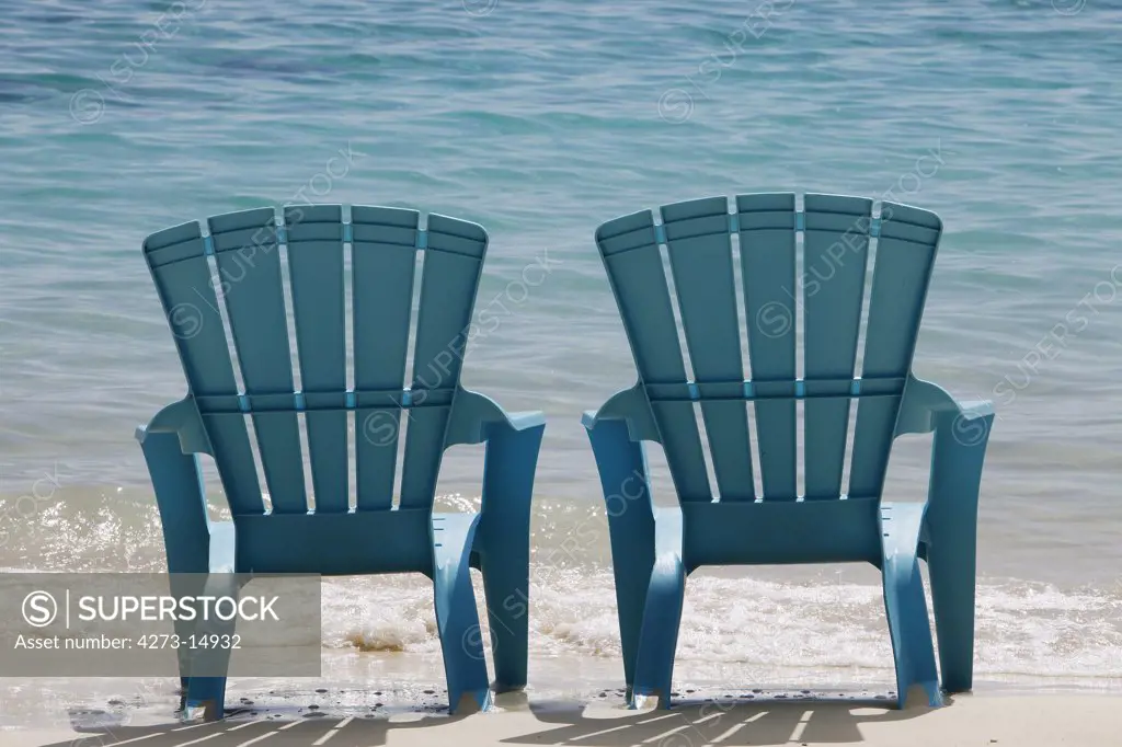 Blue Beach Chairs, Cat Island In Bahamas