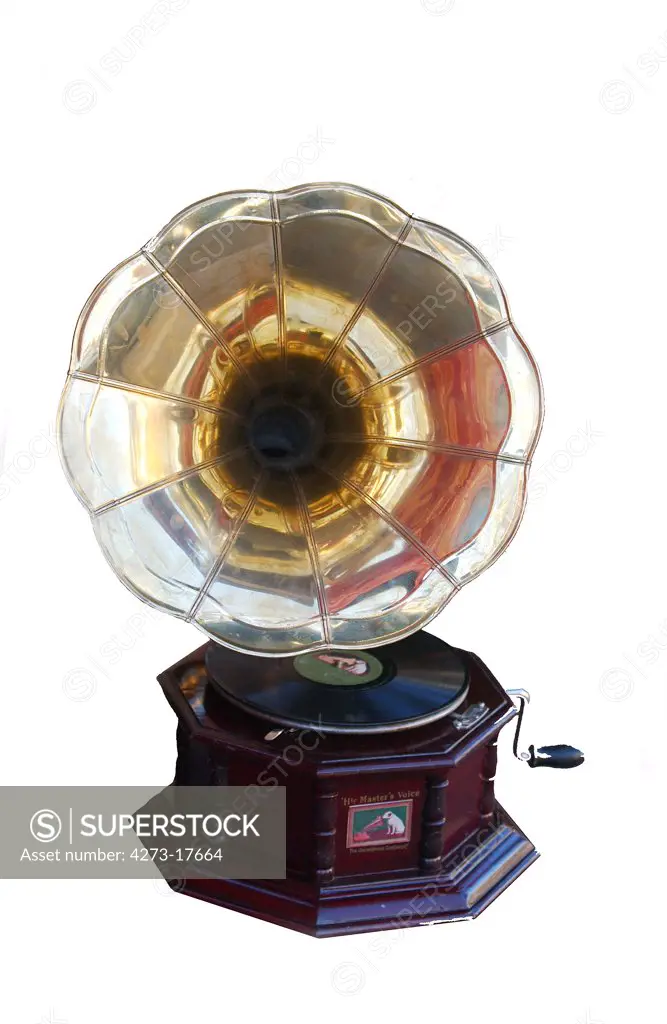 Record Player Gramophone Phonograph against White Background