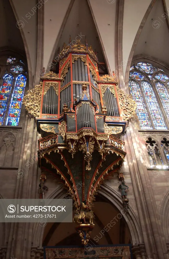 Church Organs in Cathedral of Strasburg, Alsace in France