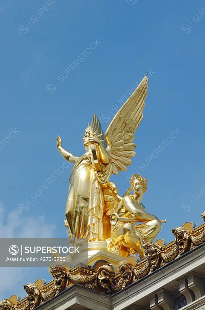 Golden Statue At Opera Garnier In Paris, Poetry By Charles Gumery