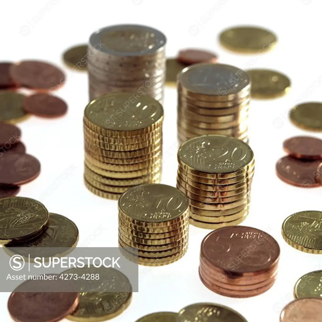 Euro Coins Against White Background