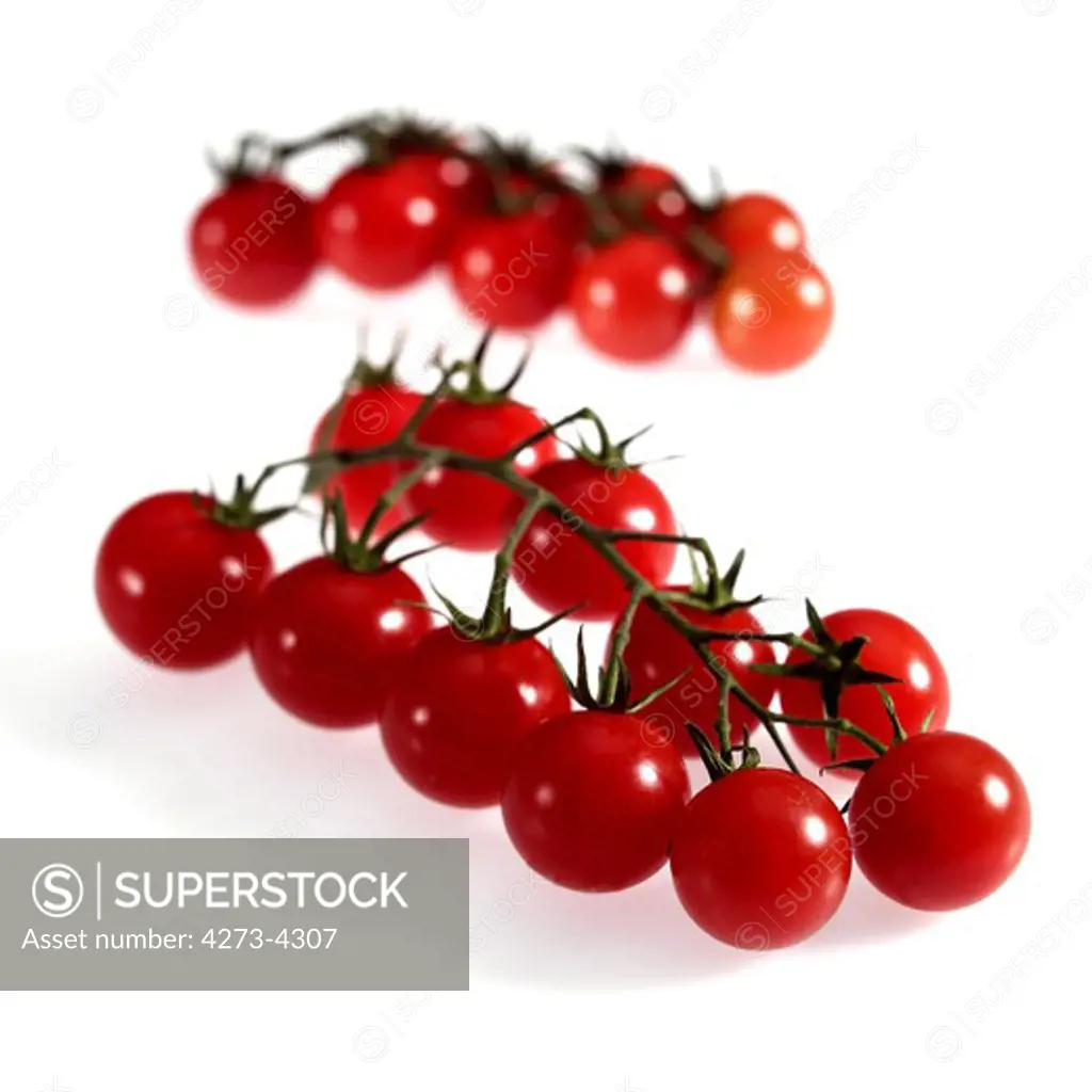 Cherry Tomatoes, Solanum Lycopersicum, Vegetable Against White Background