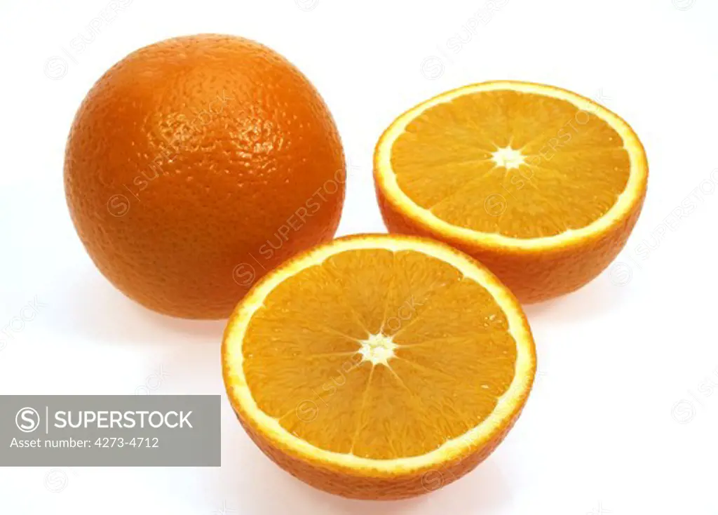 Orange, Citrus Sinensis, Fruits Against White Background