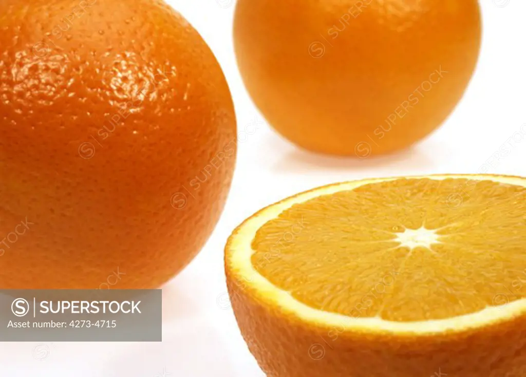 Orange, Citrus Sinensis, Fruits Against White Background