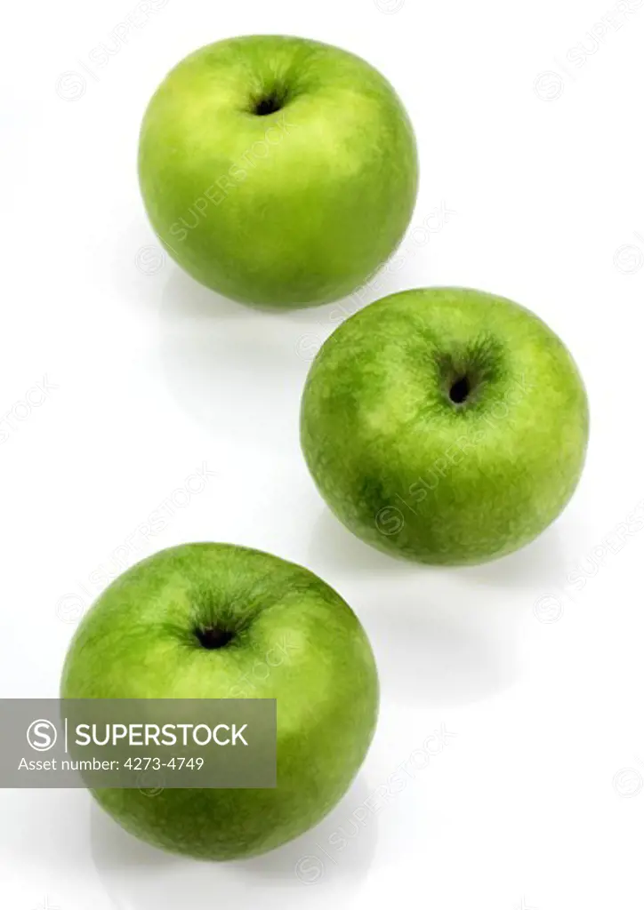 Granny Smith Apple, Malus Domestica, Fruits Against White Background