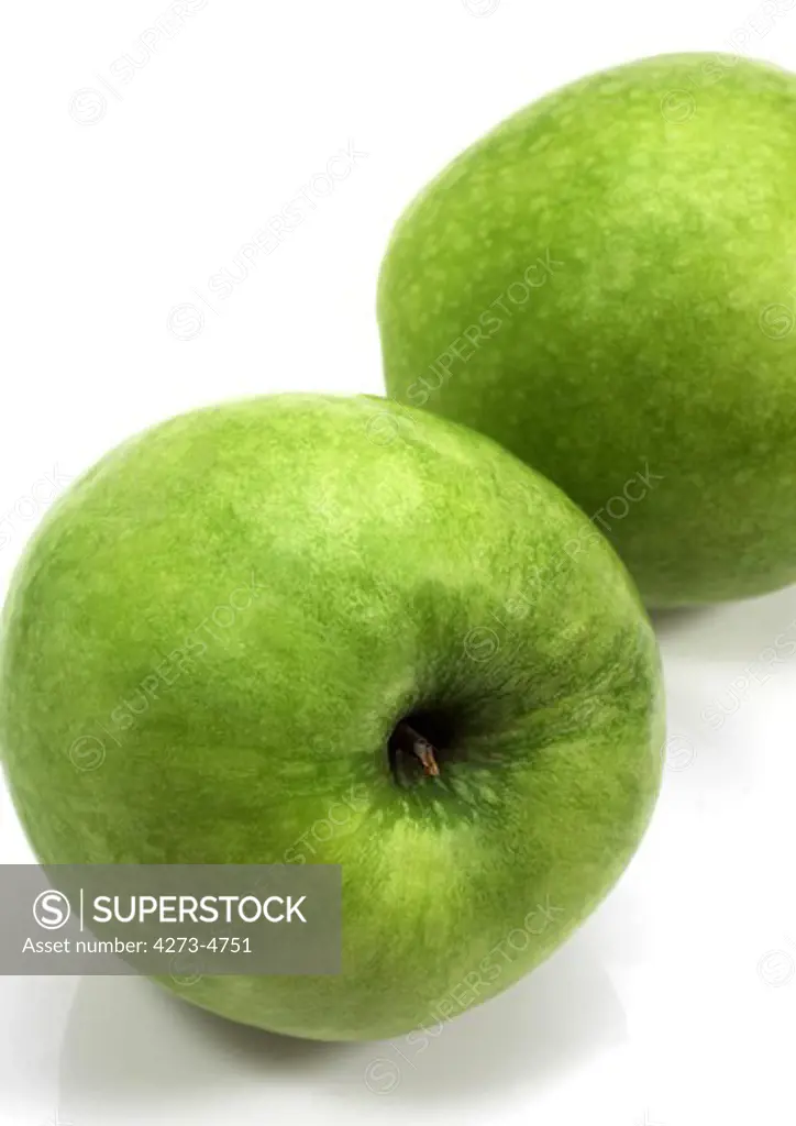 Granny Smith Apple, Malus Domestica, Fruits Against White Background