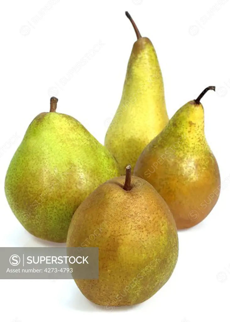 Beurre Hardy, Conference, Comice Et Williams Pears, Pyrus Communis, Fruits Against White Background