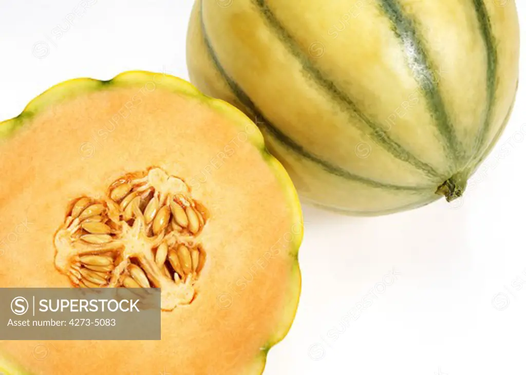 Cavaillon Melon, Cucumis Melo, Fruit Against White Background