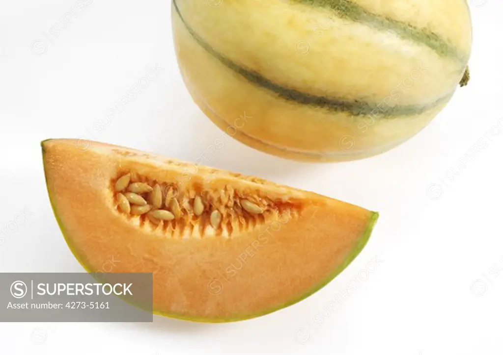 Cavaillon Melon, Cucumis Melo, Fruits Against White Background