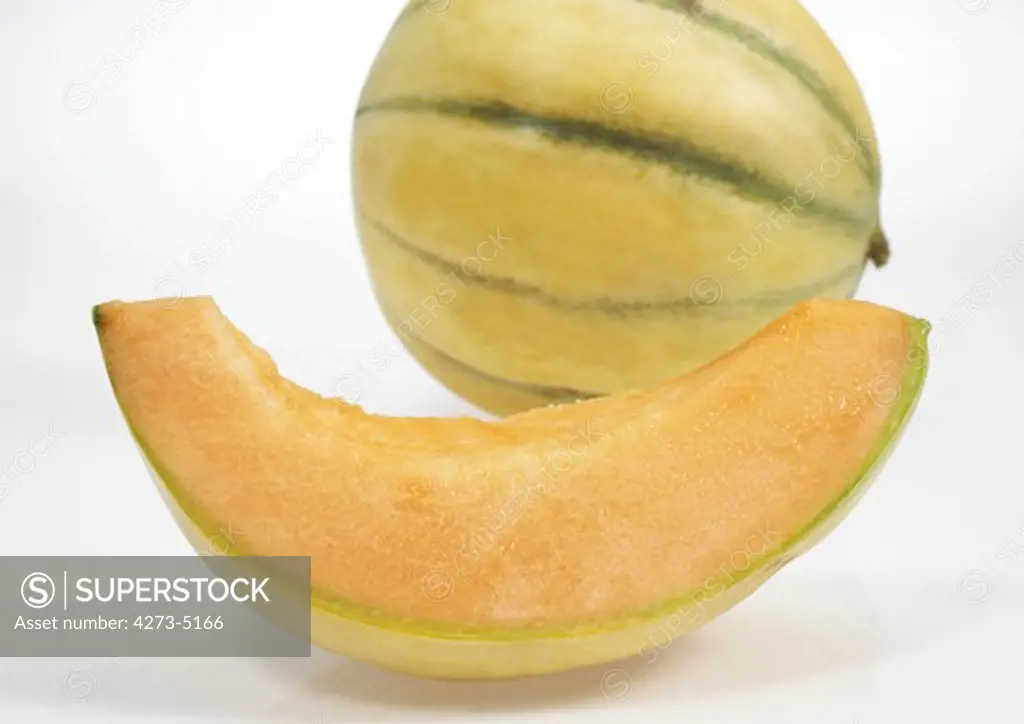 Cavaillon Melon, Cucumis Melo, Fruit Against White Background