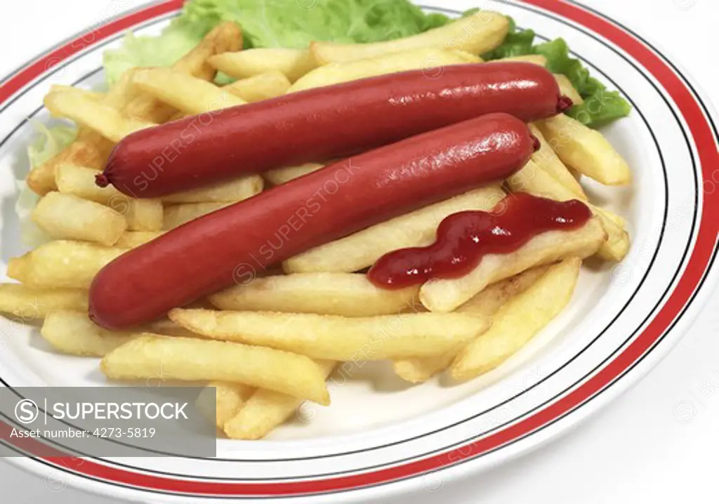 Plate With Sausage And French Fries