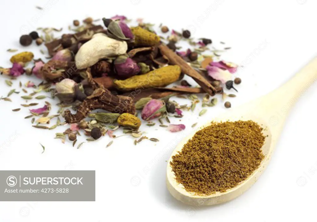 Ras El Hanout, Spice From Marocco Against White Background