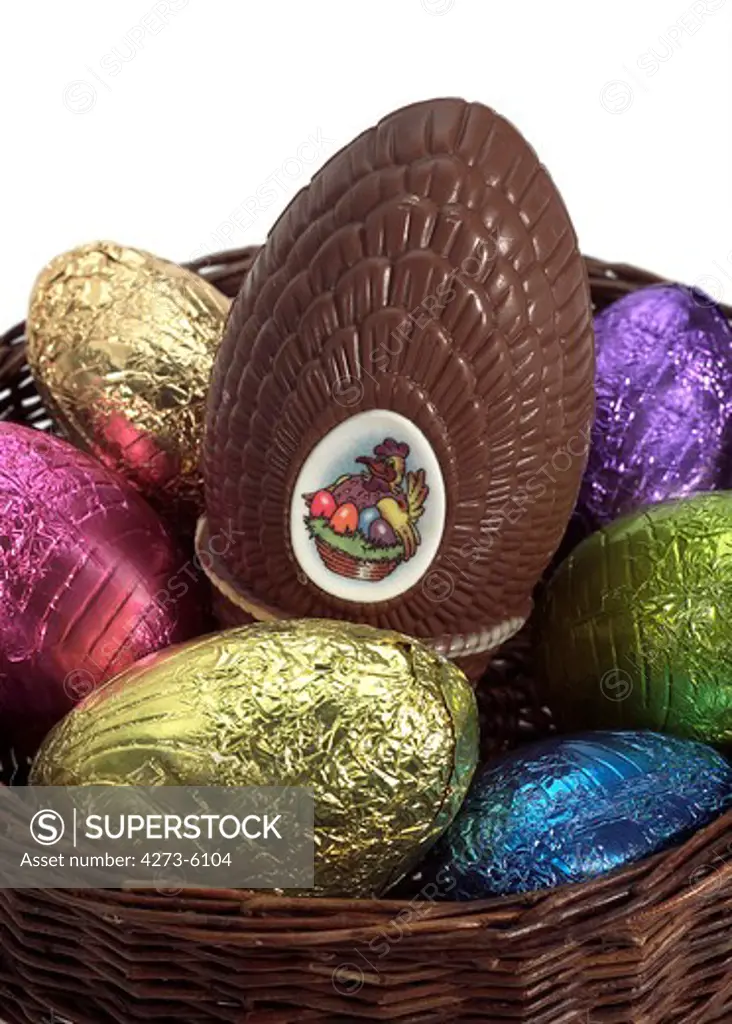 Chocolate Easter Eggs Against White Background