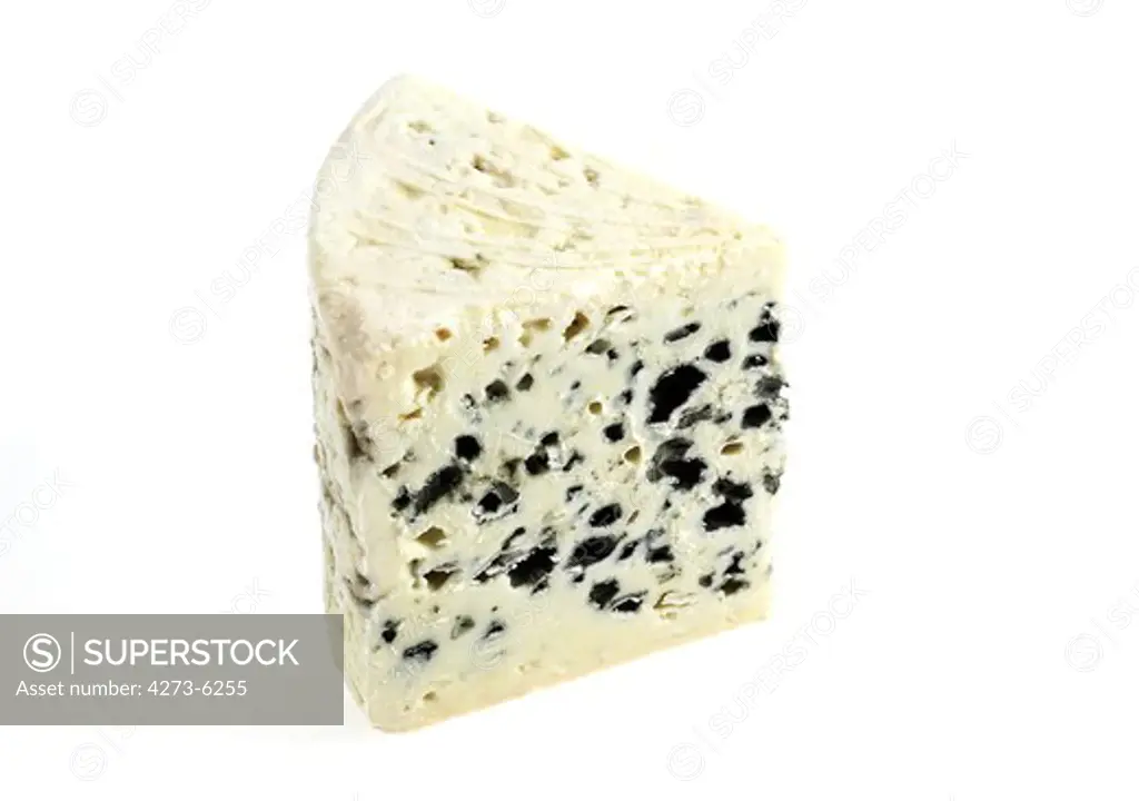 French Cheese Called Roquefort, Cheese Made From Ewe'S Milk, Against White Background