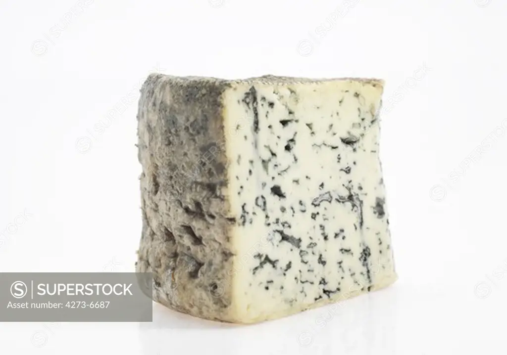 Bleu Des Causses, French Cheese In Aveyron, Made With Cow'S Milk, Against White Background