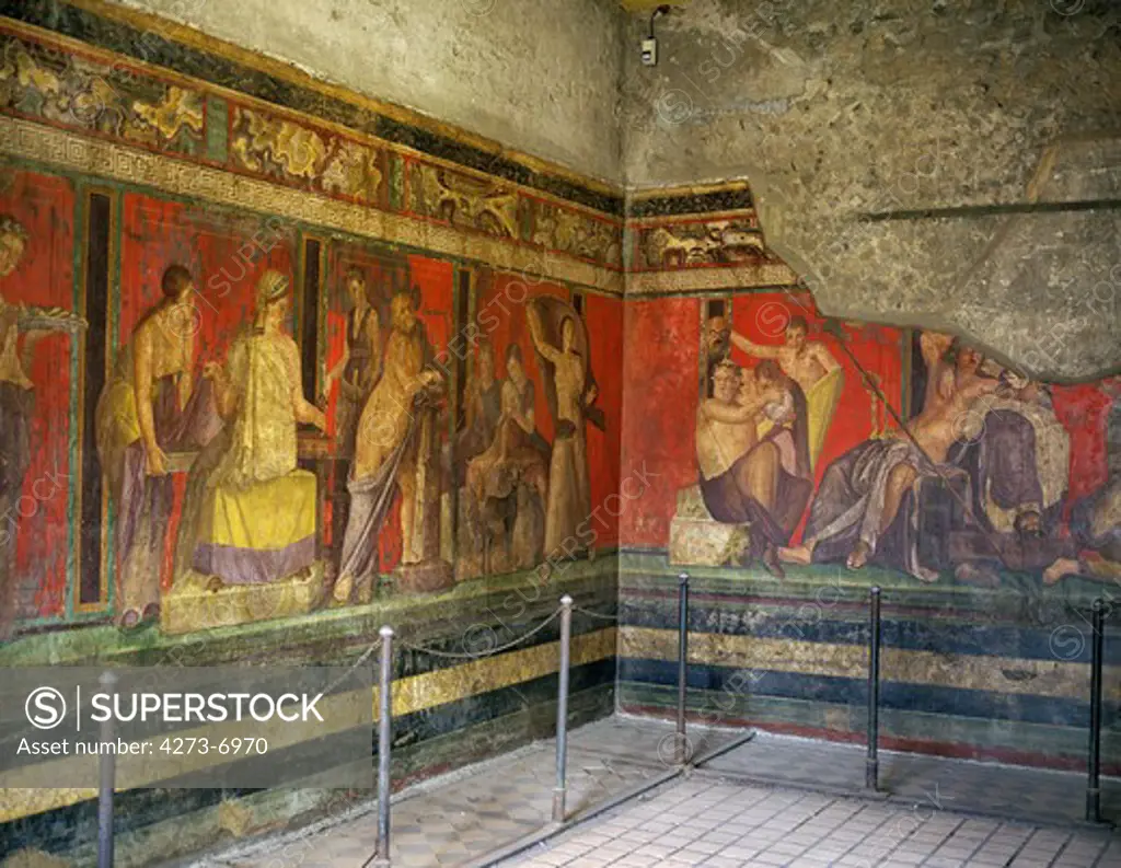 Mural Paint Of Pompeii In Italy, City Destroyed And Completely Buried During An Eruption Of The Volcano Mount Vesuvius In August 79, A Unesco World Heritage Site Since 1997