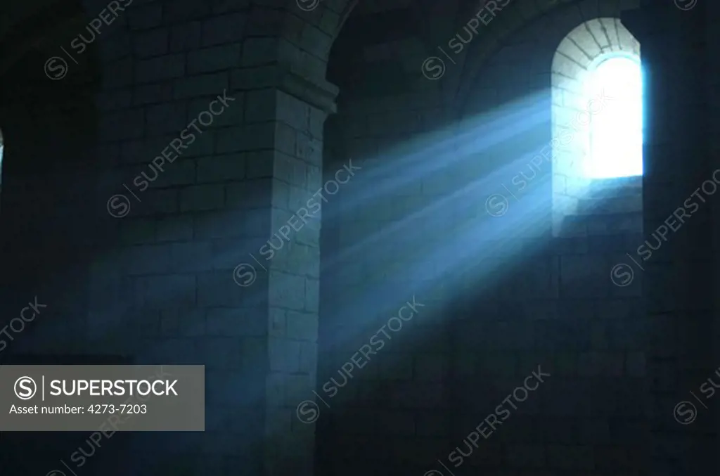 Rays Of Sunlight Shining Through Window, Church In Drome, South Est Of France