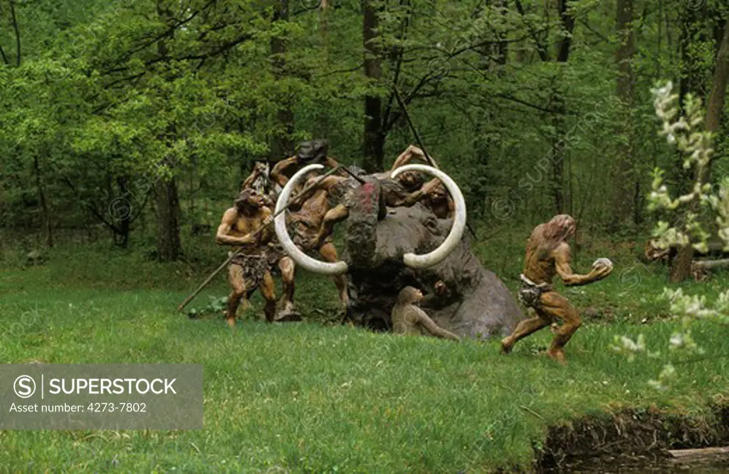 Prehistory : Neandertal Men Hunting Mammouth
