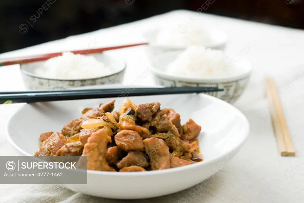 Caramel pork (thit kho) served with white rice