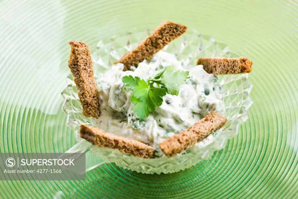 Goat cheese curds and parsley dip