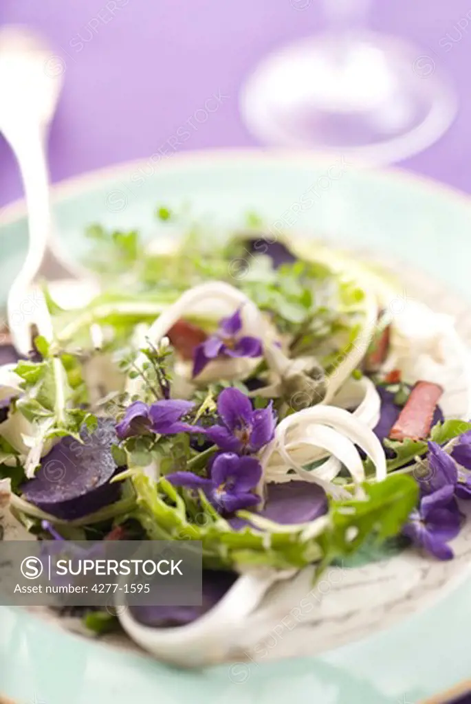 Dandelion and violet salad