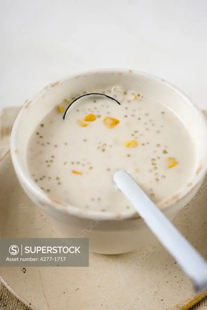 Coconut tapioca and sweetcorn soup