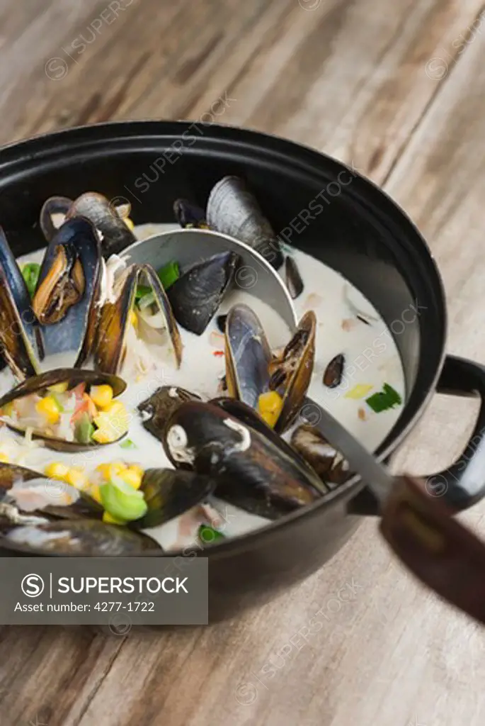 Sweetcorn and mussel chowder