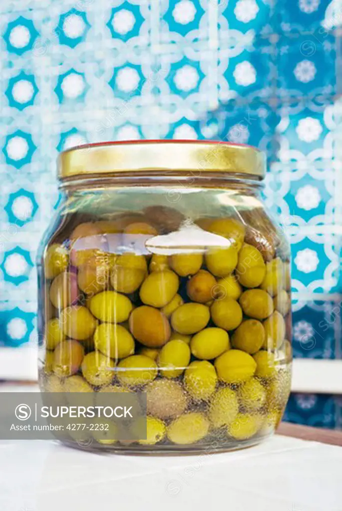 Green olives in jar