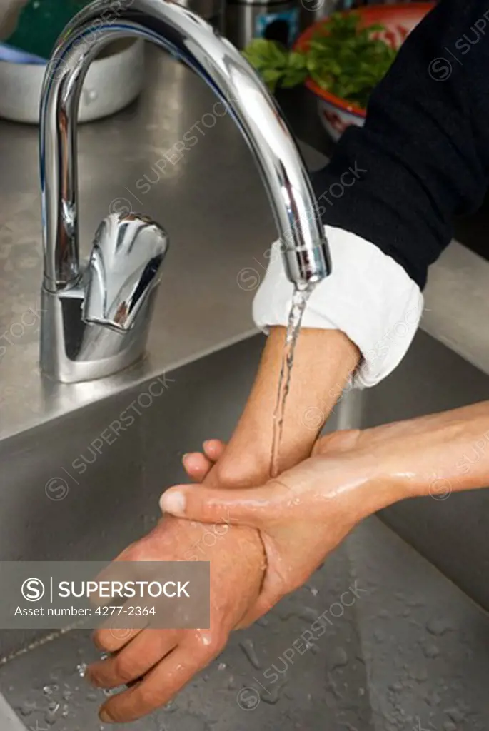Washing hands before cooking