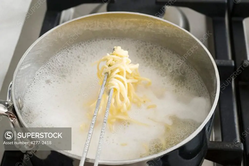 Boiling fresh homemade pasta