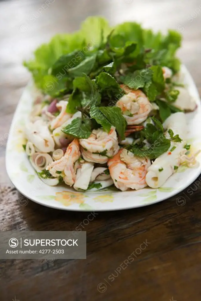Seafood salad with mint
