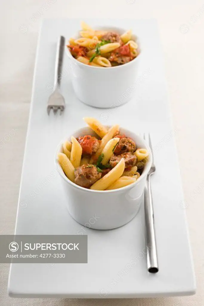 Penne with spicy sausage