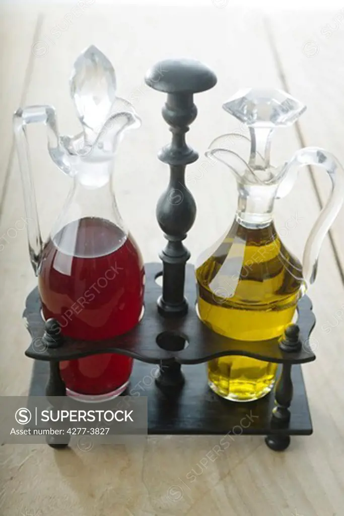 Display table with oil and vinegar