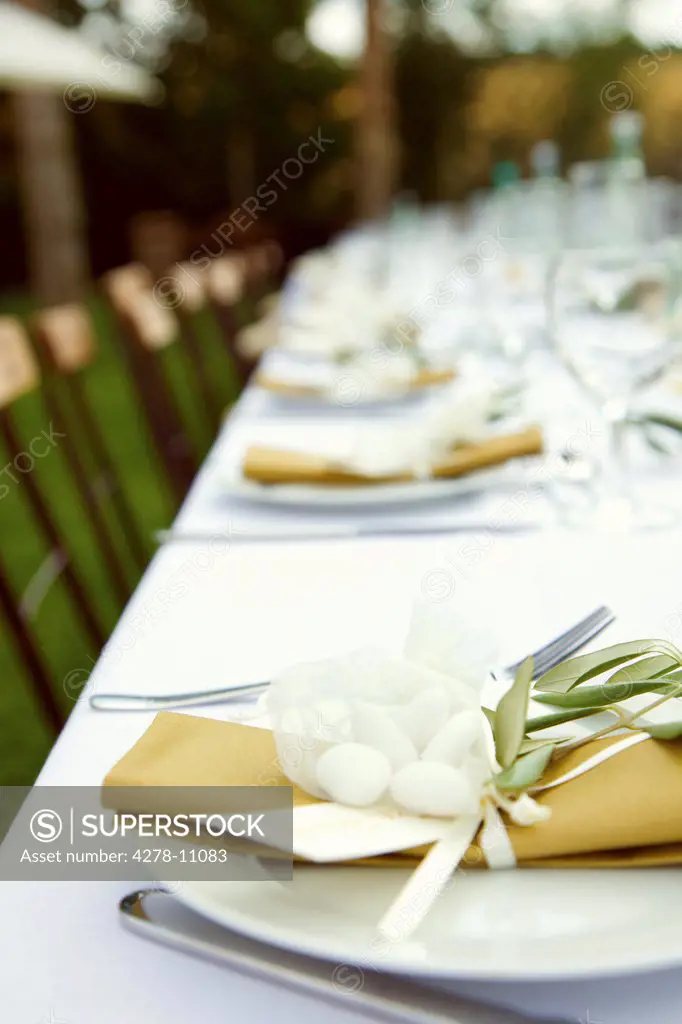 Wedding Table Setting with Jordan Almonds