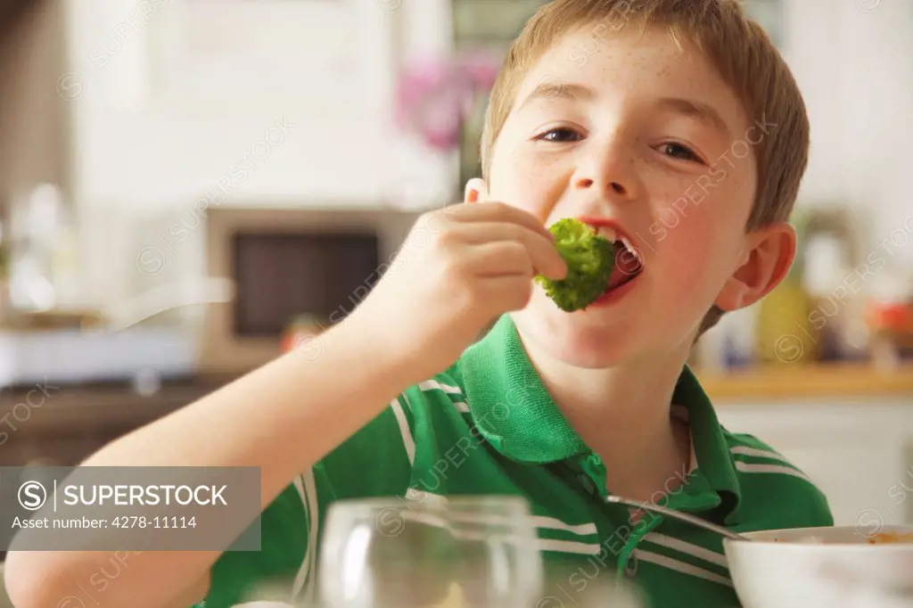 Young Boy Eating Broccoli
