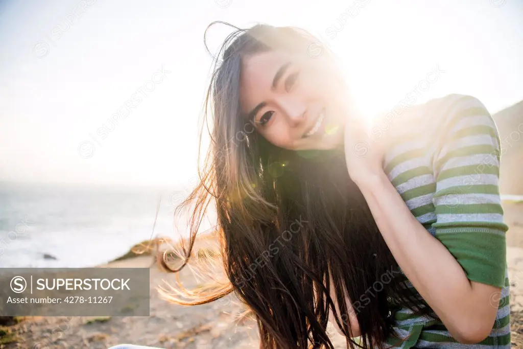 Smiling Woman on Beach