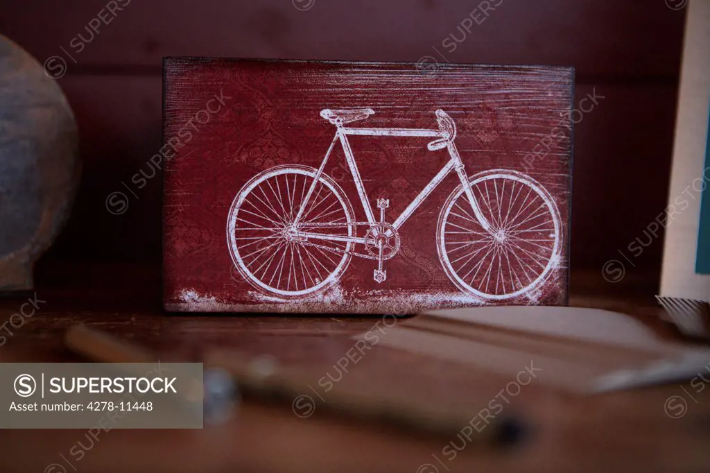Drawing of Bicycle on Wood Panel
