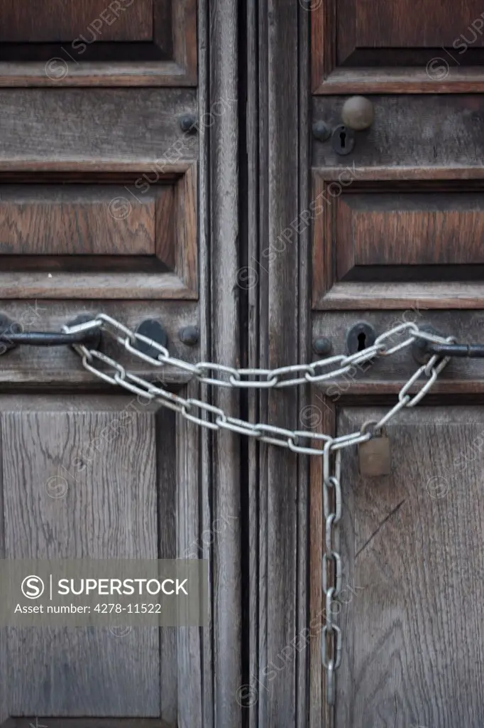 Wood Door Locked with Chain