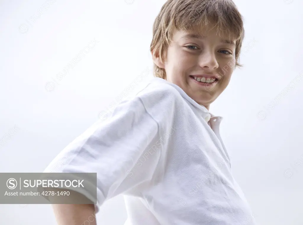 Portrait of a boy with dental braces