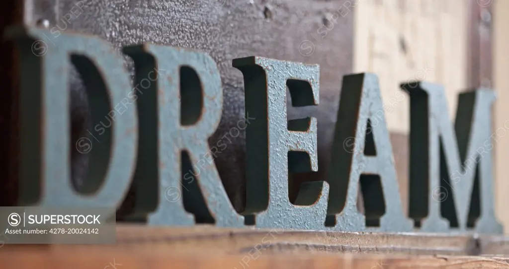 Word Dream in Wood Lettering, Close-up View