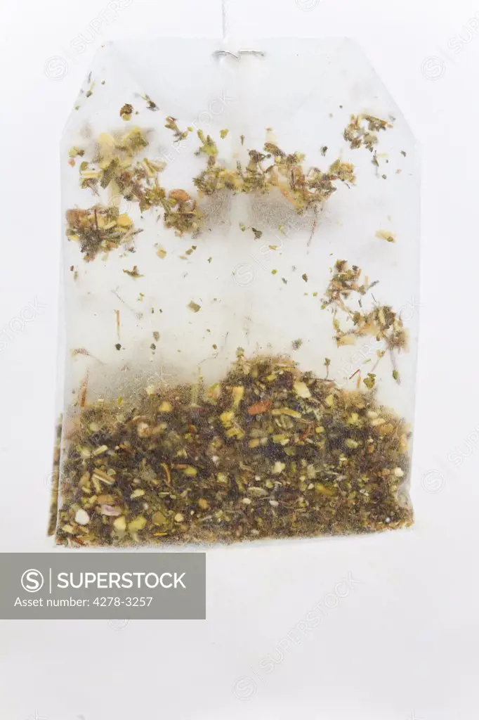 Close up of a wet bag of green tea