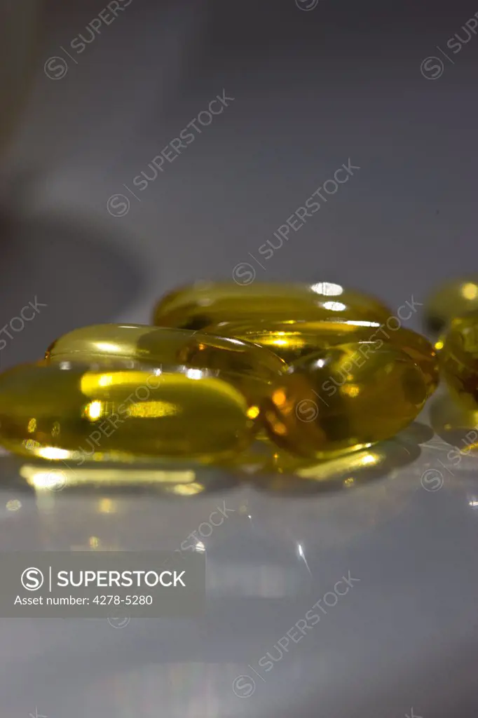 Close up of cod liver oil pills