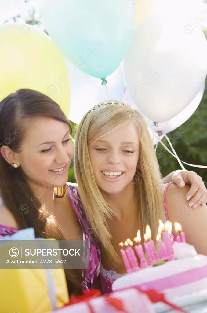 Teenage girls at birthday party