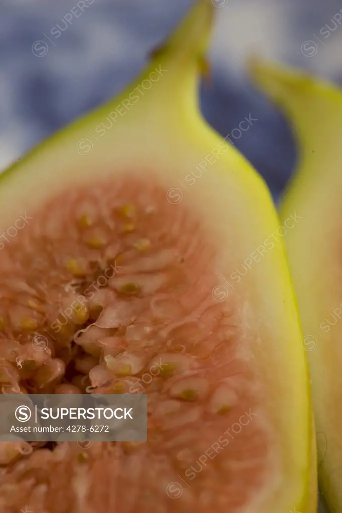 Extreme close up of a sliced fig